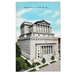 Vintage 1920-30s Linen Post Card Masonic Temple St. Louis Missouri